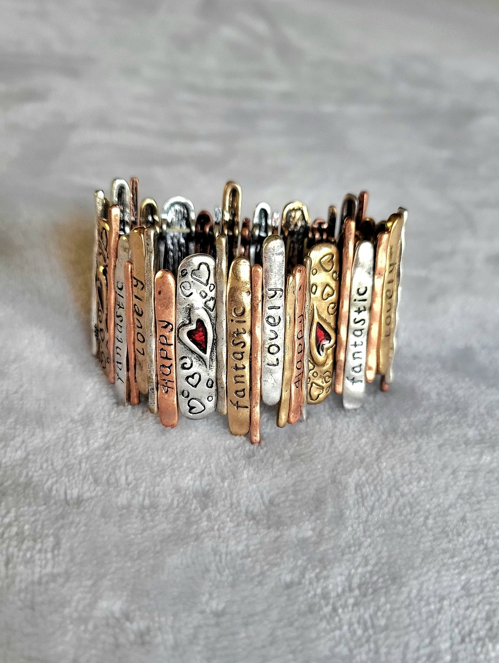 Multi-Tone Inspirational Stretch Bracelet with Heart Accents